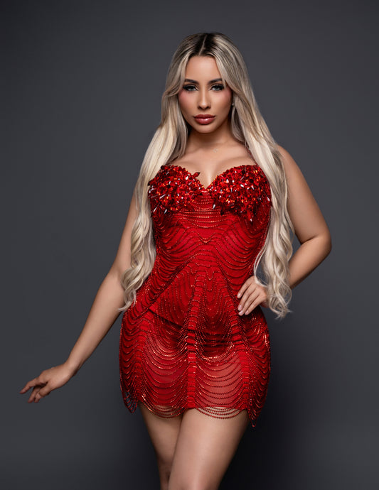 Red Crystal Chain Dress